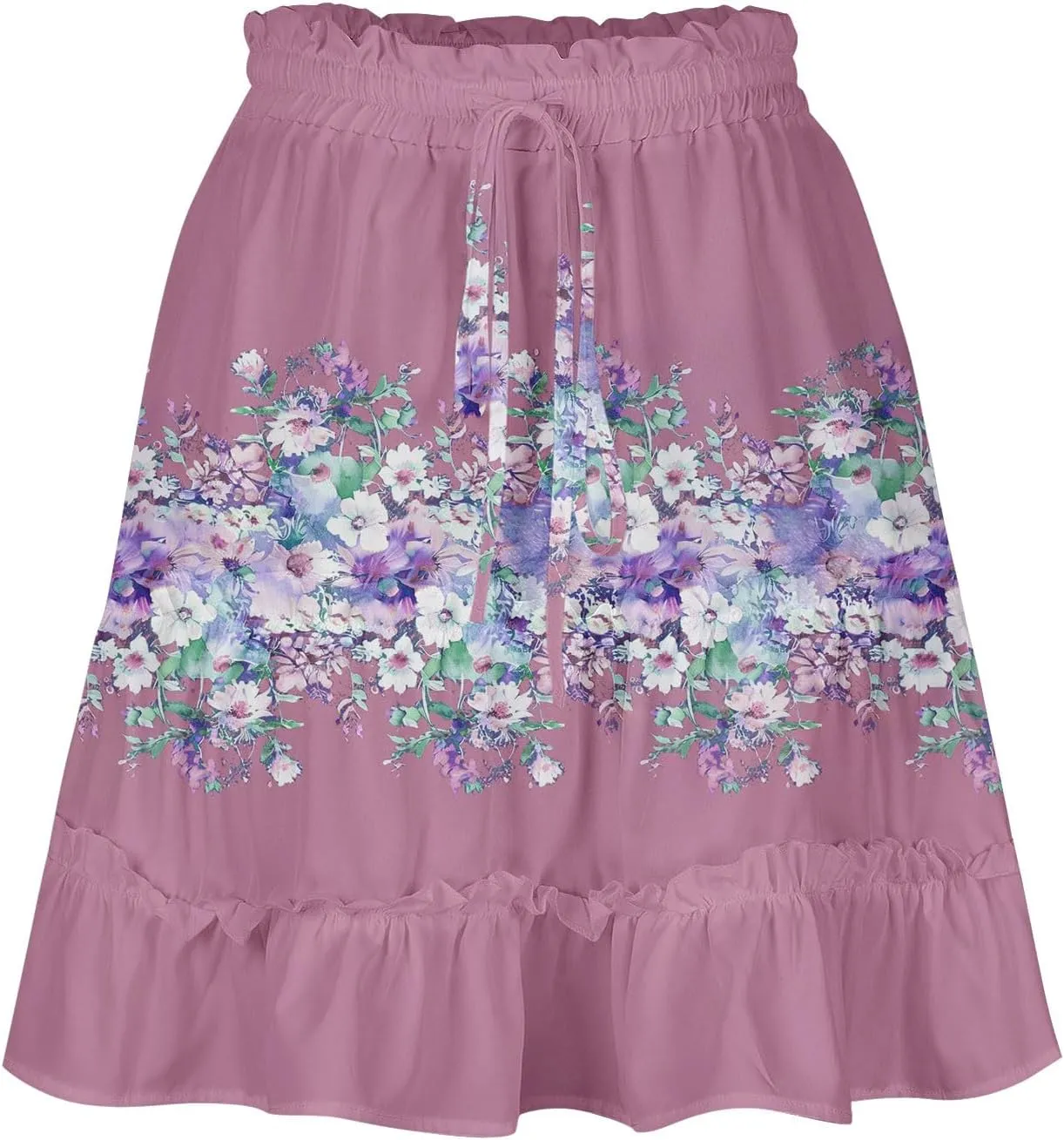 Ladies Floral Boho Skirts 2025 Trendy Summer Ruffle Swing Beach Skirt Casual Bohemian Vacation Skirt for Women