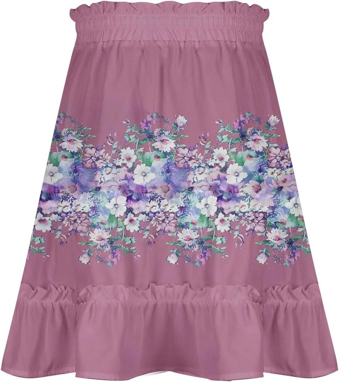 Ladies Floral Boho Skirts 2025 Trendy Summer Ruffle Swing Beach Skirt Casual Bohemian Vacation Skirt for Women