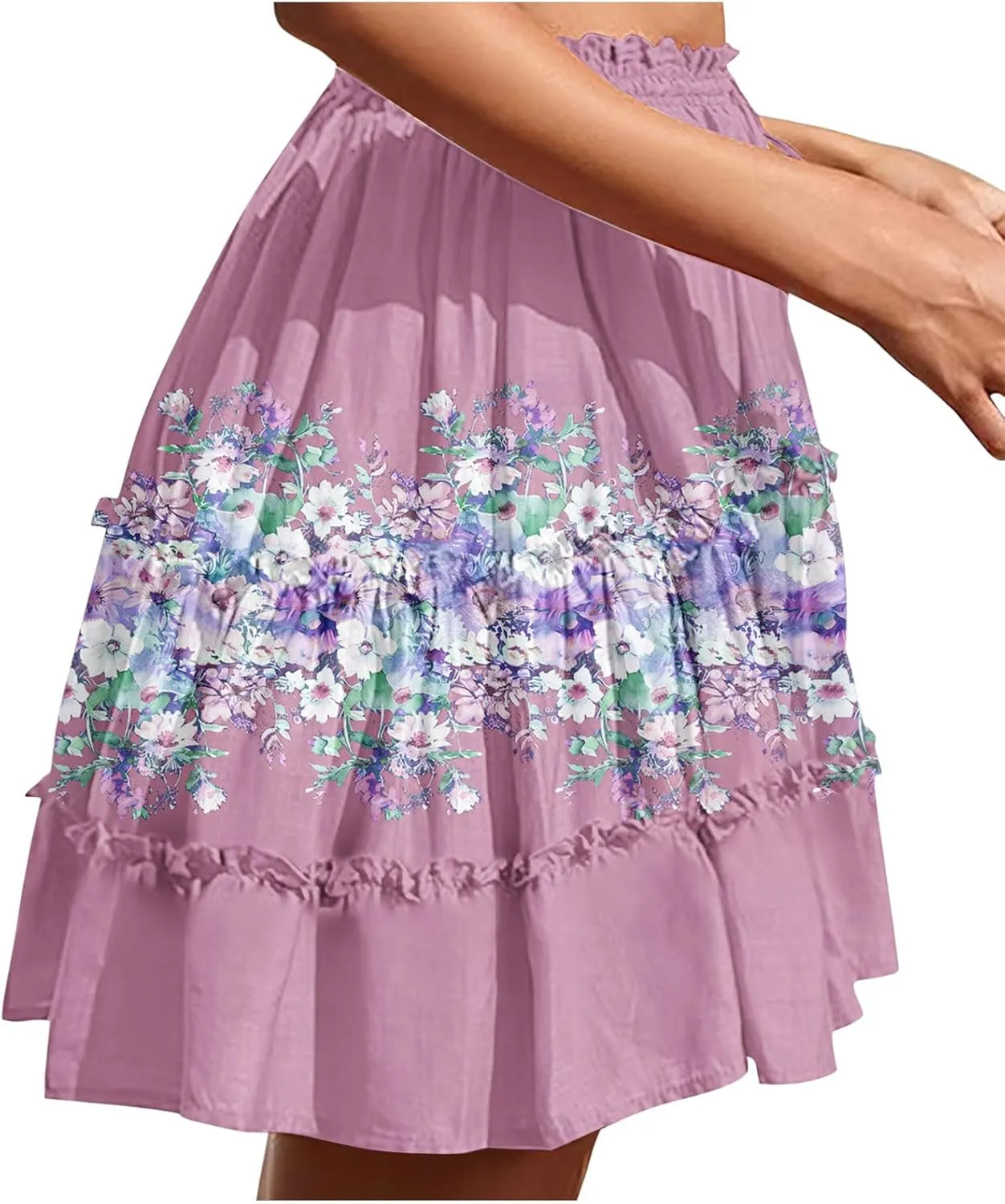 Ladies Floral Boho Skirts 2025 Trendy Summer Ruffle Swing Beach Skirt Casual Bohemian Vacation Skirt for Women