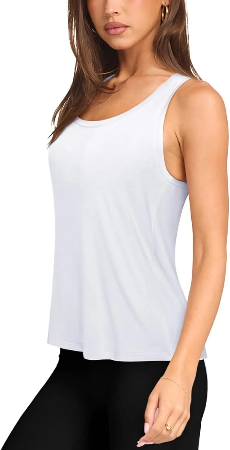 LASLULU Womens Cotton Racerback Workout Tank Tops Loose Fit Scoop Neck Sleeveless Athletic Gym Shirts