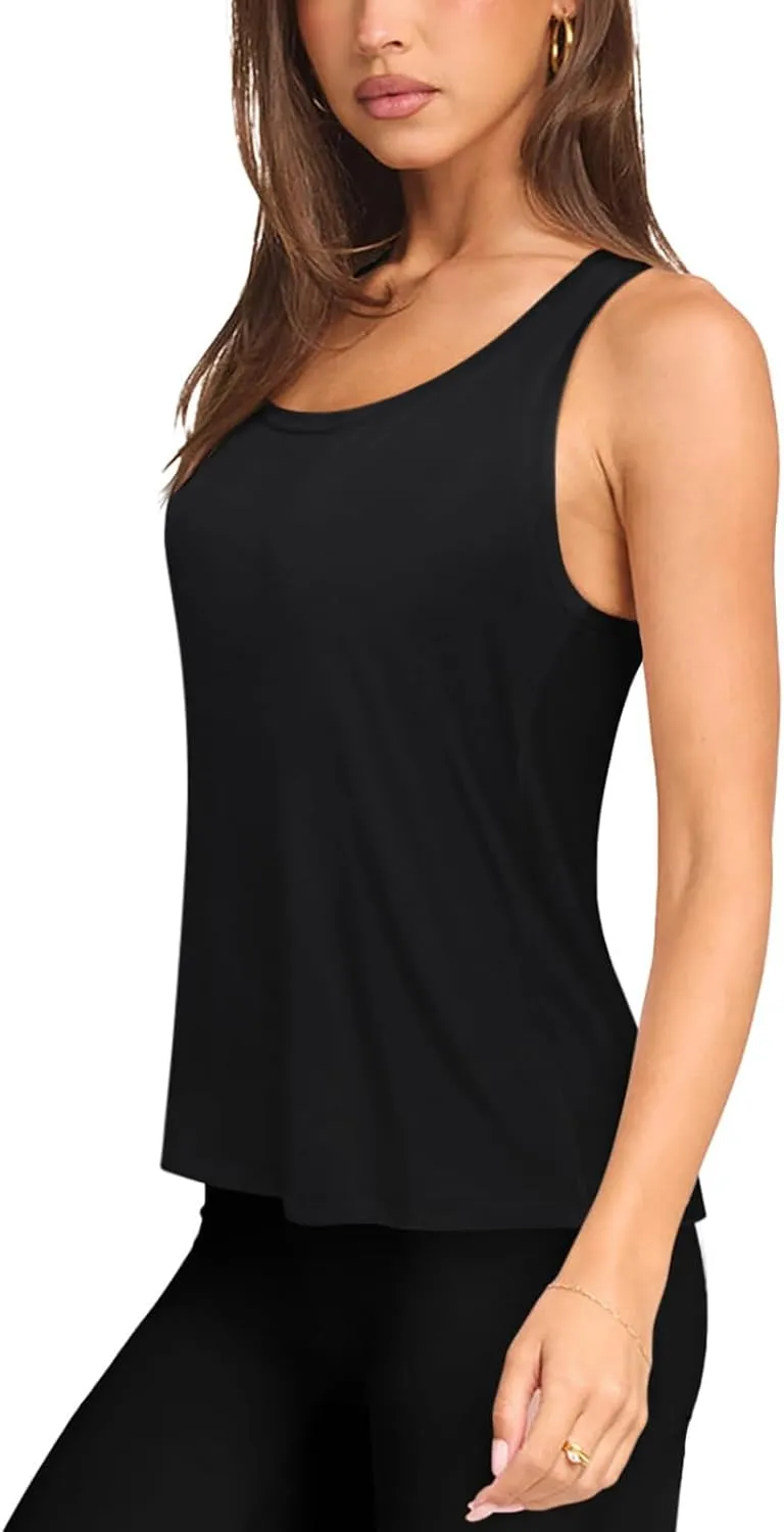 LASLULU Womens Cotton Racerback Workout Tank Tops Loose Fit Scoop Neck Sleeveless Athletic Gym Shirts
