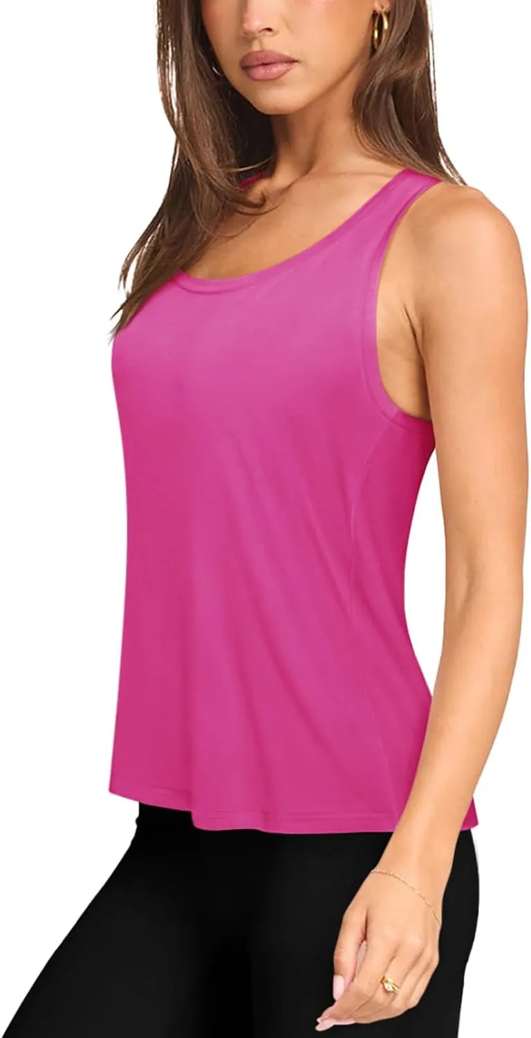 LASLULU Womens Cotton Racerback Workout Tank Tops Loose Fit Scoop Neck Sleeveless Athletic Gym Shirts