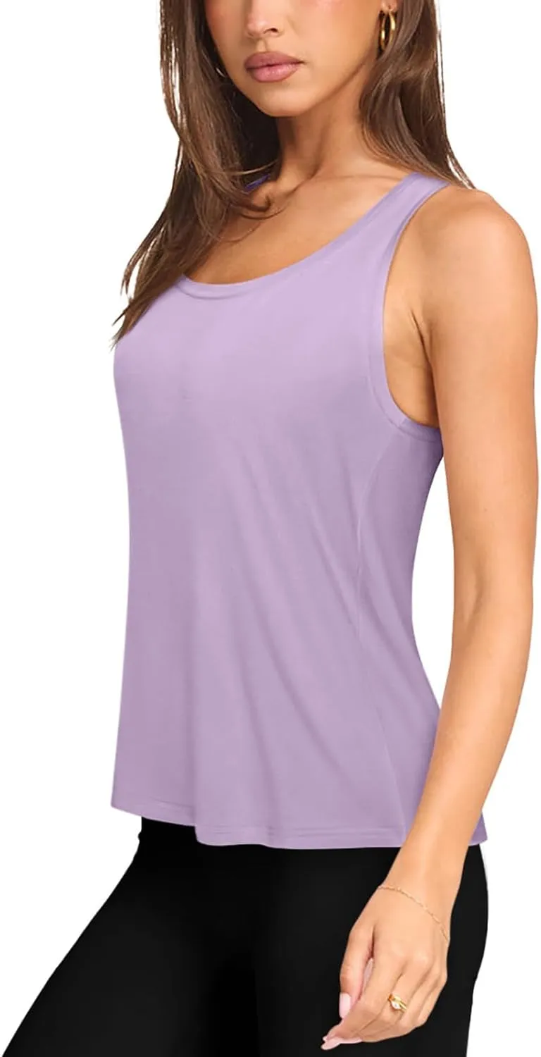 LASLULU Womens Cotton Racerback Workout Tank Tops Loose Fit Scoop Neck Sleeveless Athletic Gym Shirts