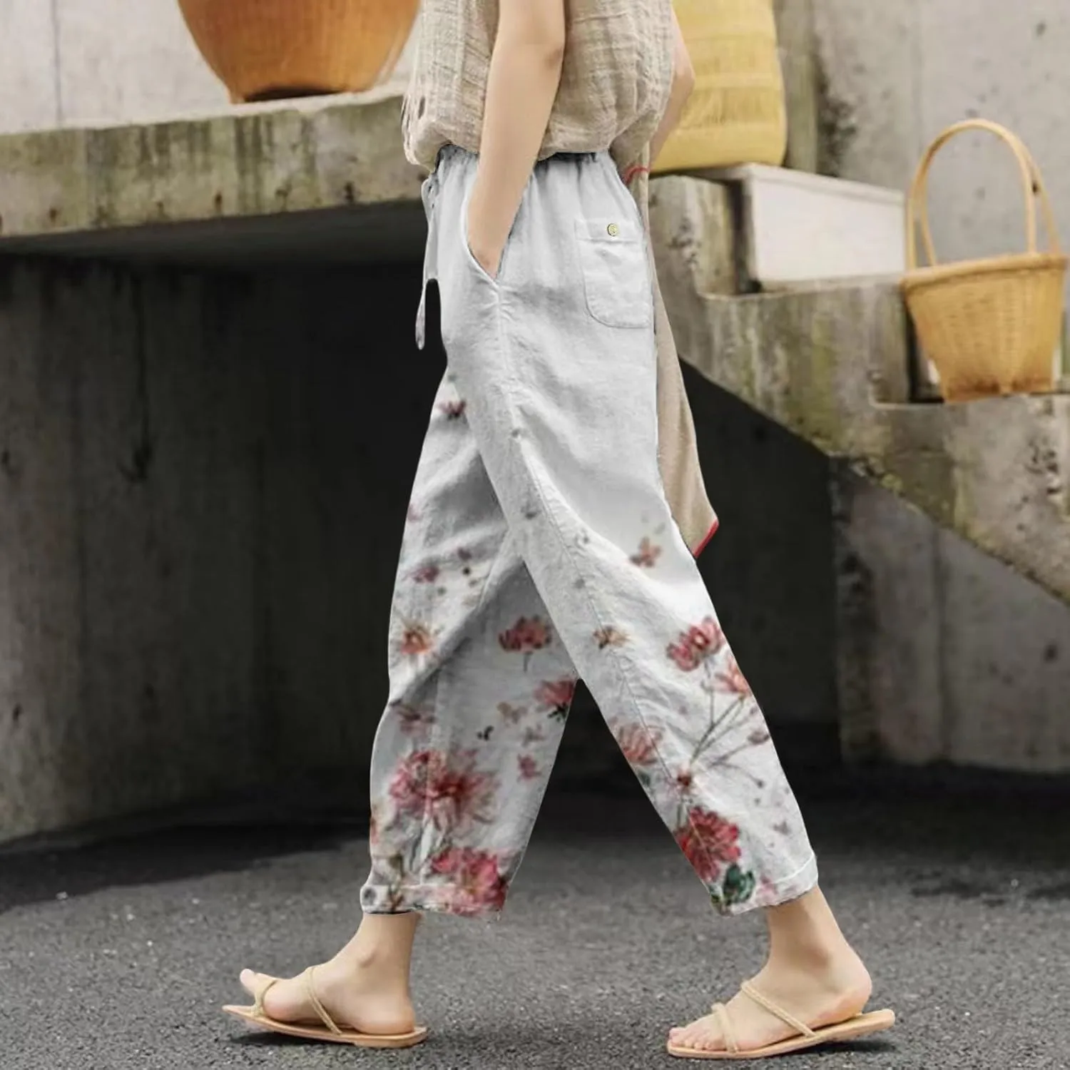 Leggings for Women Summer Casual Drawstring Pants Loose Cotton Linen Palazzo Pants Womens Linen Pants Womens Work