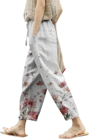 Leggings for Women Summer Casual Drawstring Pants Loose Cotton Linen Palazzo Pants Womens Linen Pants Womens Work