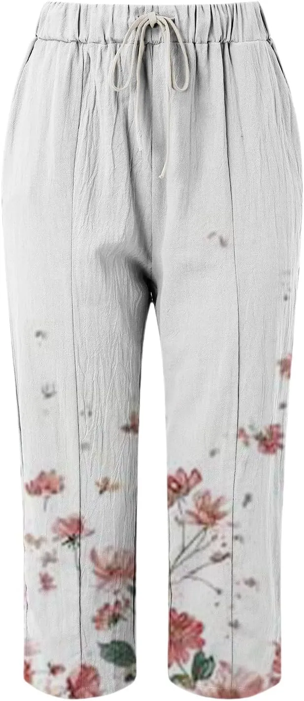 Leggings for Women Summer Casual Drawstring Pants Loose Cotton Linen Palazzo Pants Womens Linen Pants Womens Work