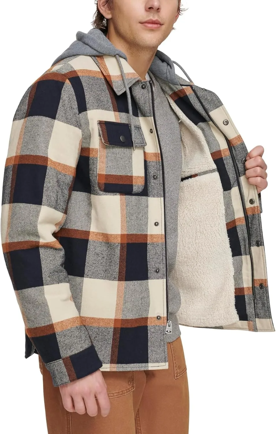Levi's Mens Plaid Sherpa Lined Hooded Shirt Jacket (Regular & Big & Tall Sizes)