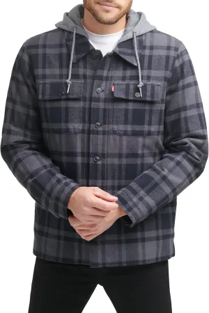 Levi's Mens Plaid Sherpa Lined Hooded Shirt Jacket (Regular & Big & Tall Sizes)