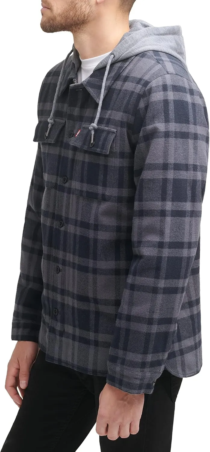 Levi's Mens Plaid Sherpa Lined Hooded Shirt Jacket (Regular & Big & Tall Sizes)