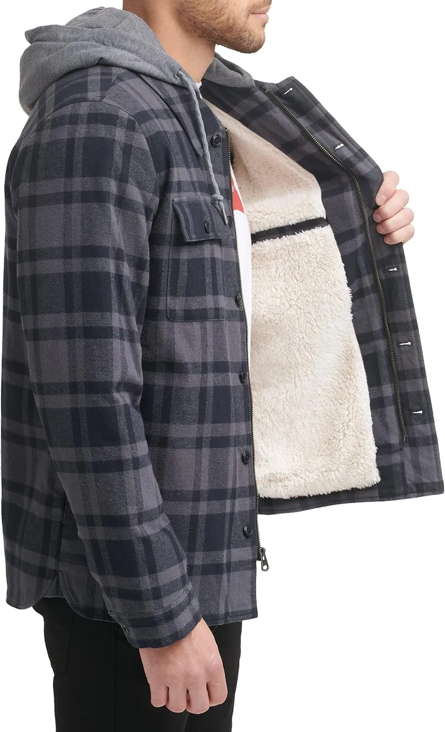 Levi's Mens Plaid Sherpa Lined Hooded Shirt Jacket (Regular & Big & Tall Sizes)
