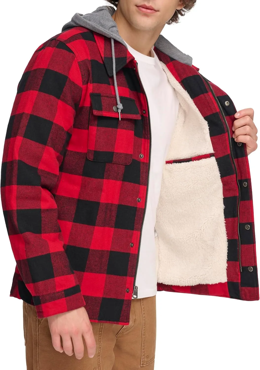 Levi's Mens Plaid Sherpa Lined Hooded Shirt Jacket (Regular & Big & Tall Sizes)