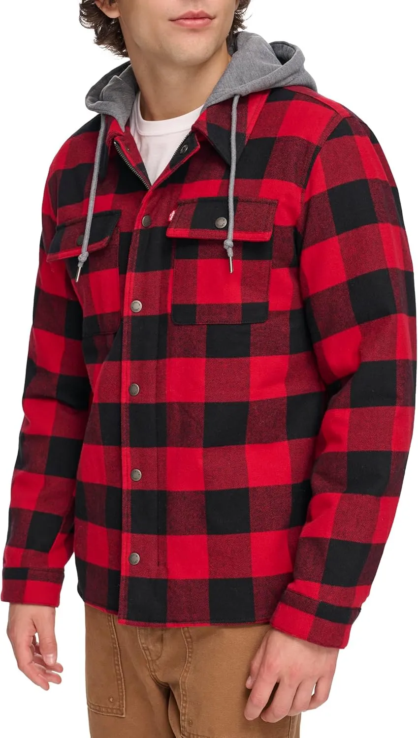 Levi's Mens Plaid Sherpa Lined Hooded Shirt Jacket (Regular & Big & Tall Sizes)