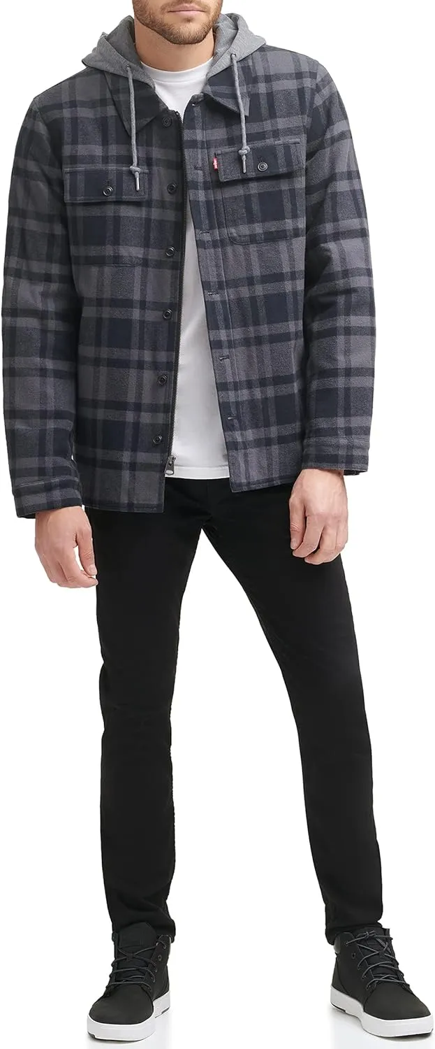 Levi's Mens Plaid Sherpa Lined Hooded Shirt Jacket (Regular & Big & Tall Sizes)