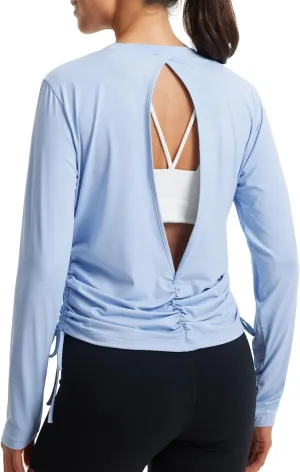 Libin Women's Long Sleeve Workout Tops UPF 50  Sun Protection Shirts Open Back Quick Dry Athletic Yoga Running T Shirt