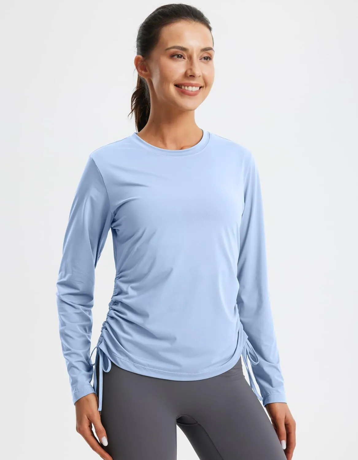 Libin Women's Long Sleeve Workout Tops UPF 50  Sun Protection Shirts Open Back Quick Dry Athletic Yoga Running T Shirt