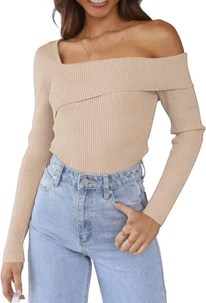 LILLUSORY Womens Off The Shoulder Going Out Sweaters Fall Sexy Cute Trendy Long Sleeve Knit Pullover Clothes Tops 2025