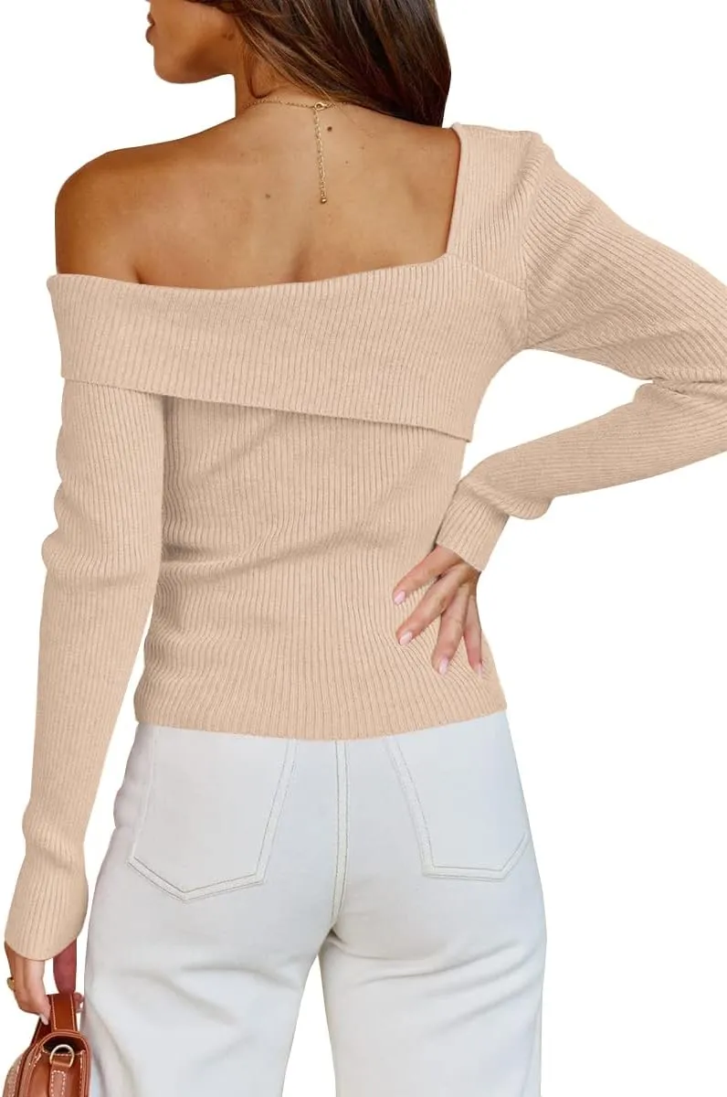 LILLUSORY Womens Off The Shoulder Going Out Sweaters Fall Sexy Cute Trendy Long Sleeve Knit Pullover Clothes Tops 2025