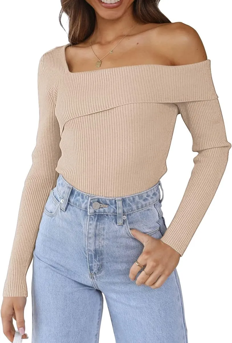 LILLUSORY Womens Off The Shoulder Going Out Sweaters Fall Sexy Cute Trendy Long Sleeve Knit Pullover Clothes Tops 2025