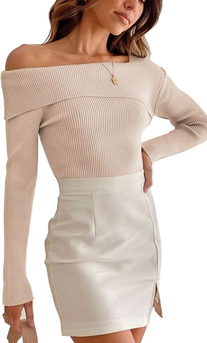LILLUSORY Womens Off The Shoulder Going Out Sweaters Fall Sexy Cute Trendy Long Sleeve Knit Pullover Clothes Tops 2025