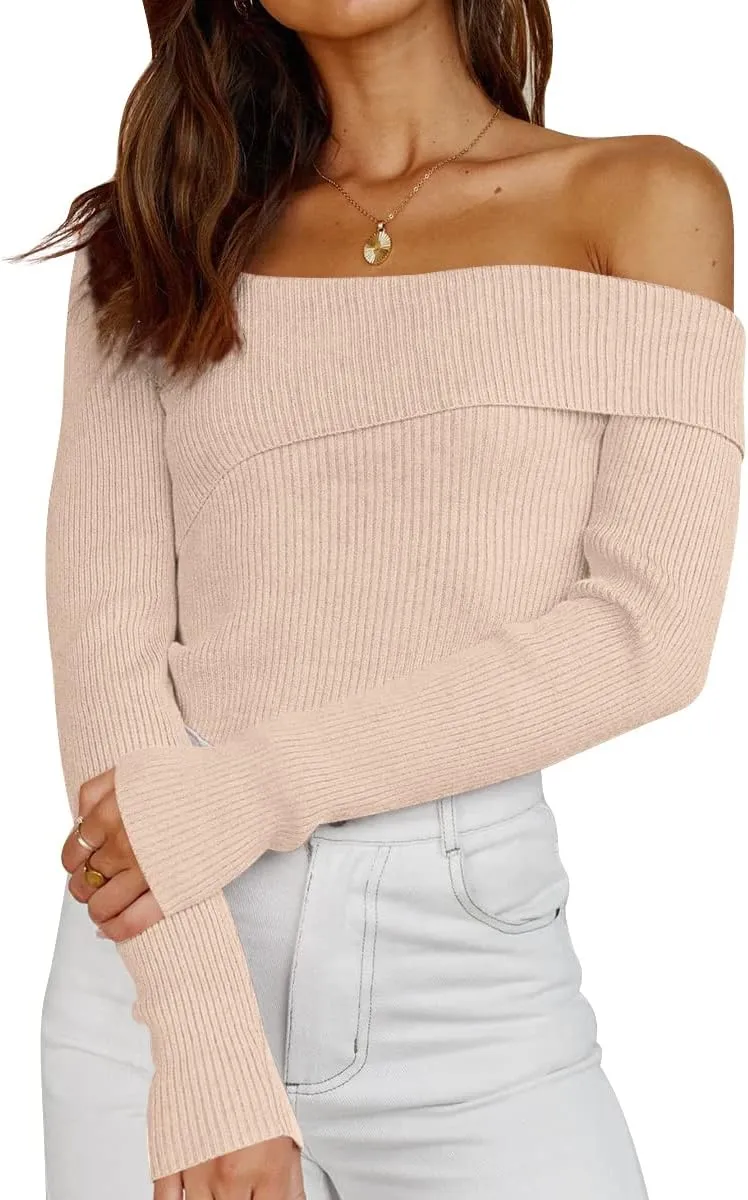 LILLUSORY Womens Off The Shoulder Going Out Sweaters Fall Sexy Cute Trendy Long Sleeve Knit Pullover Clothes Tops 2025