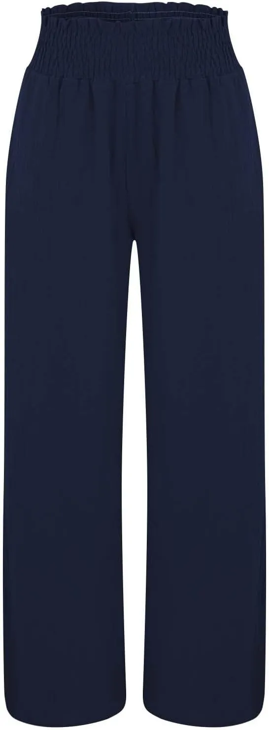 Linen Pants for Women Loose Pants Comfy Cropped Work Pants with Pockets Elastic High Waist Paper Bag with Side