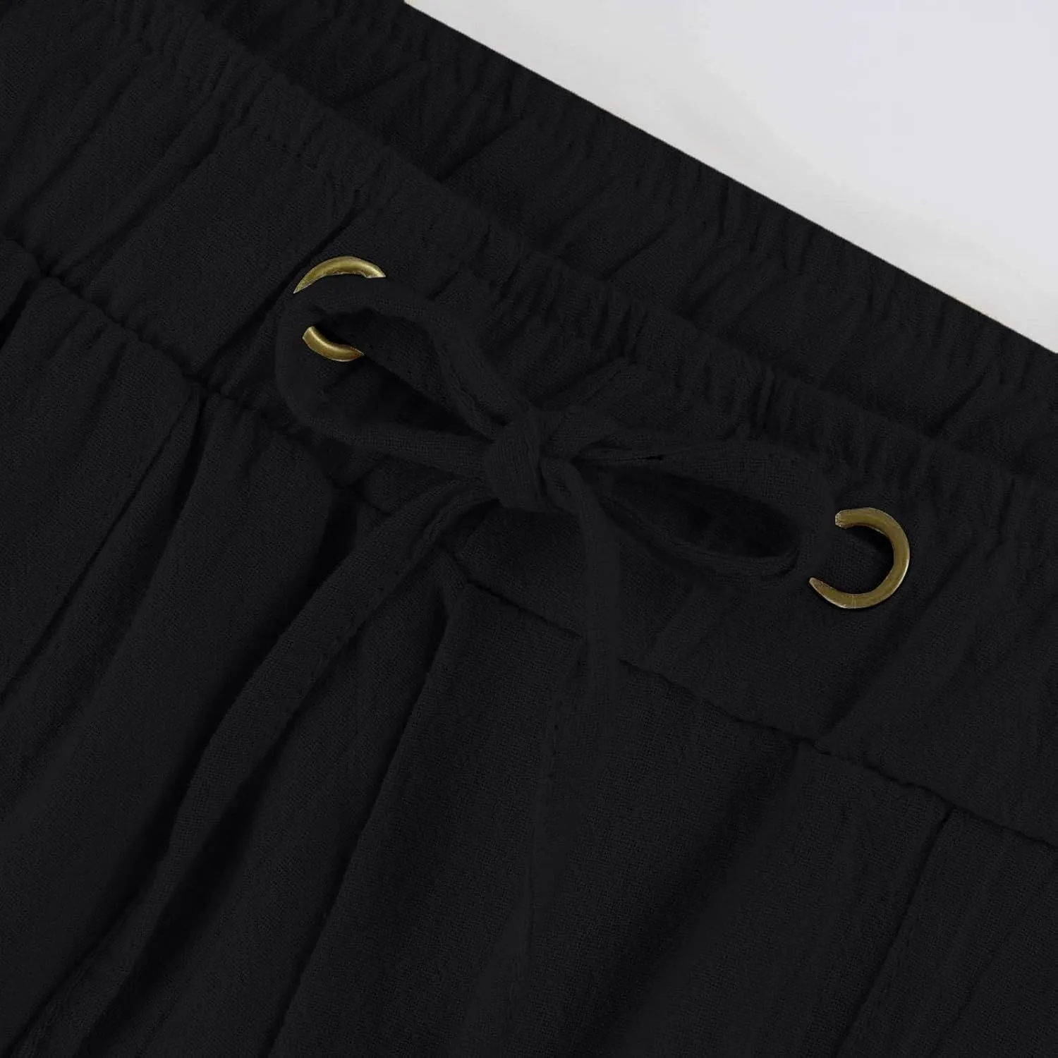 Linen Pants for Women Solid Elastic Pants Long Drawstring Linen Women Waist Summer Vacation High Waist Wide Leg