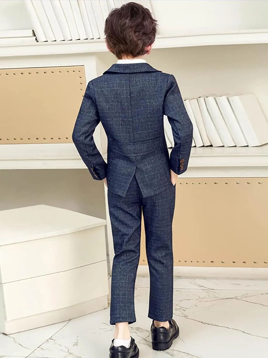 LOLANTA Kids Boys Plaid Suit Fashion Blazer Pants Set 2 Piece Formal Wear Outfit for Wedding