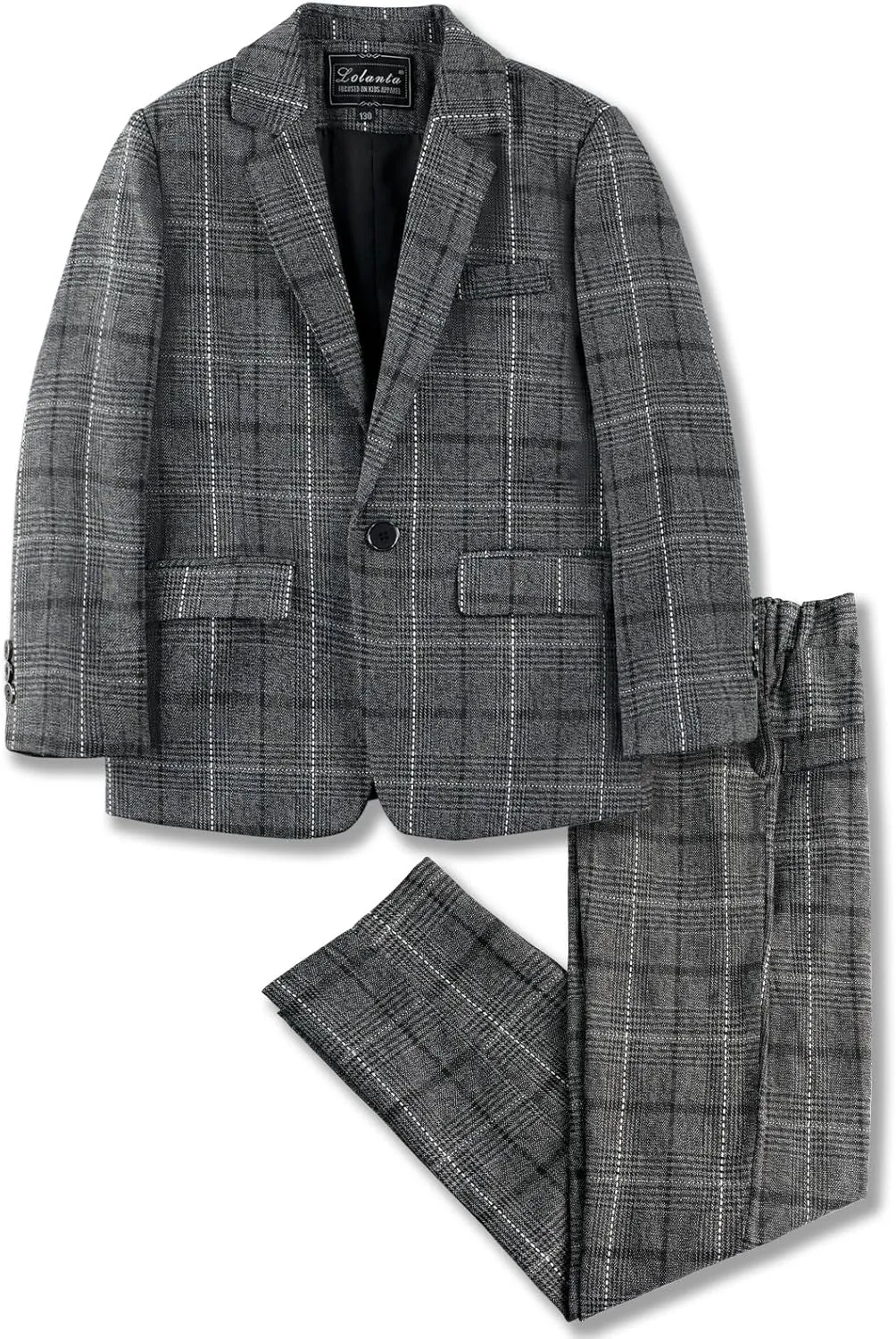 LOLANTA Kids Boys Plaid Suit Fashion Blazer Pants Set 2 Piece Formal Wear Outfit for Wedding