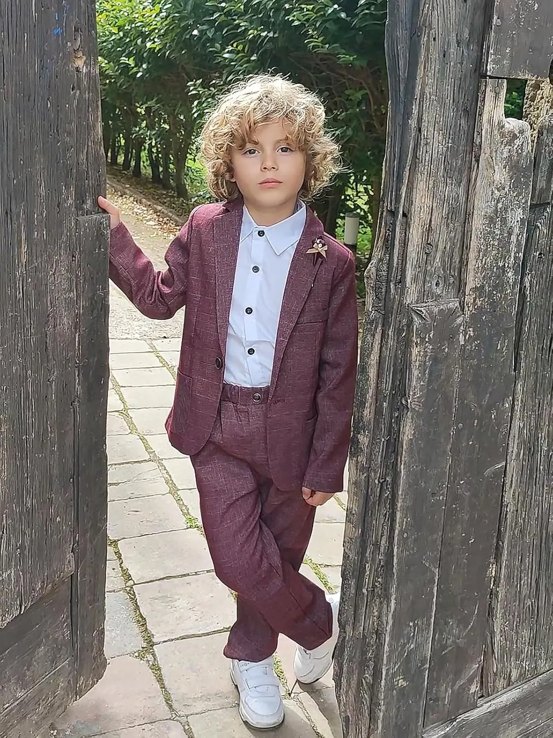 LOLANTA Kids Boys Plaid Suit Fashion Blazer Pants Set 2 Piece Formal Wear Outfit for Wedding