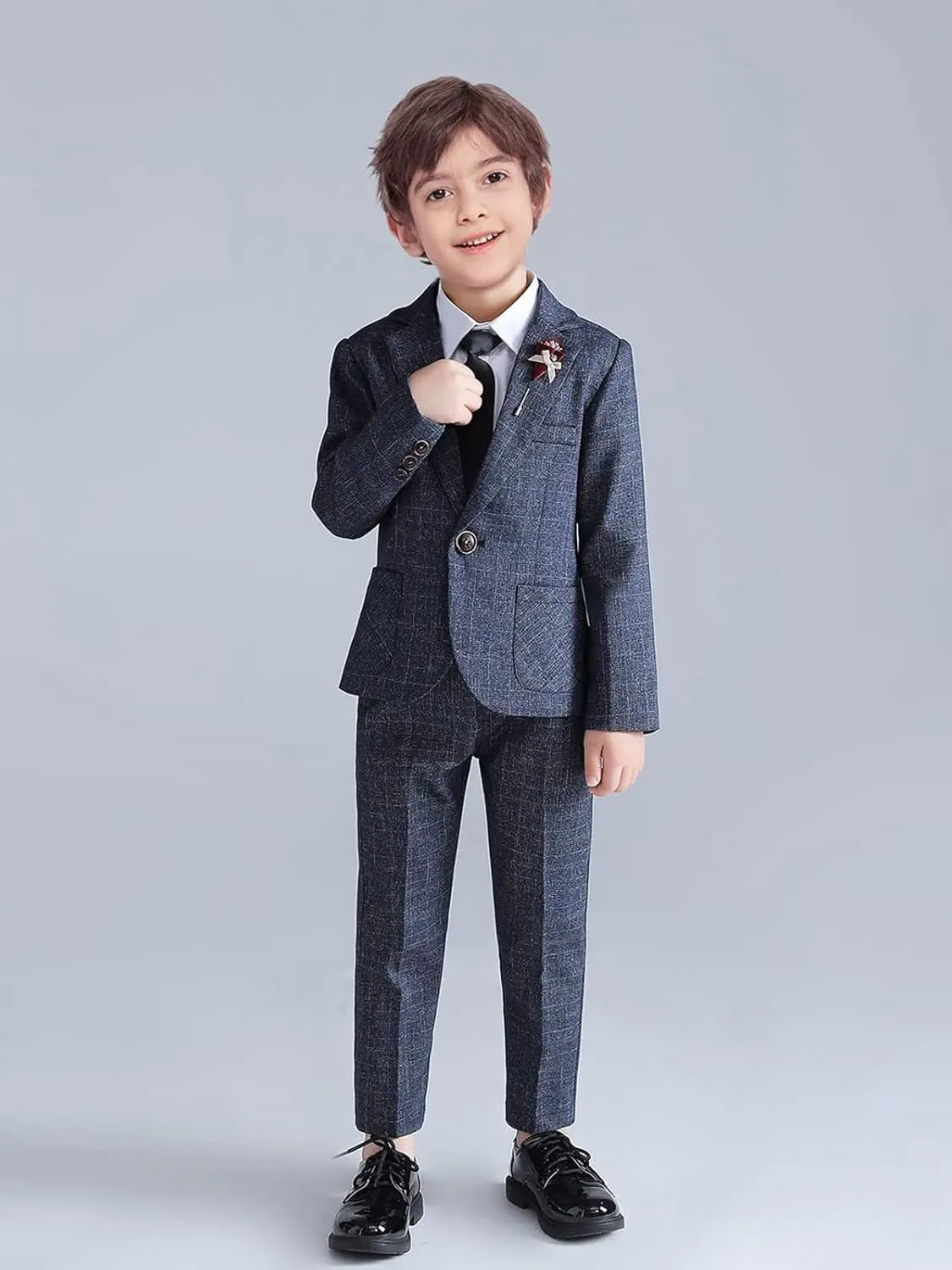 LOLANTA Kids Boys Plaid Suit Fashion Blazer Pants Set 2 Piece Formal Wear Outfit for Wedding