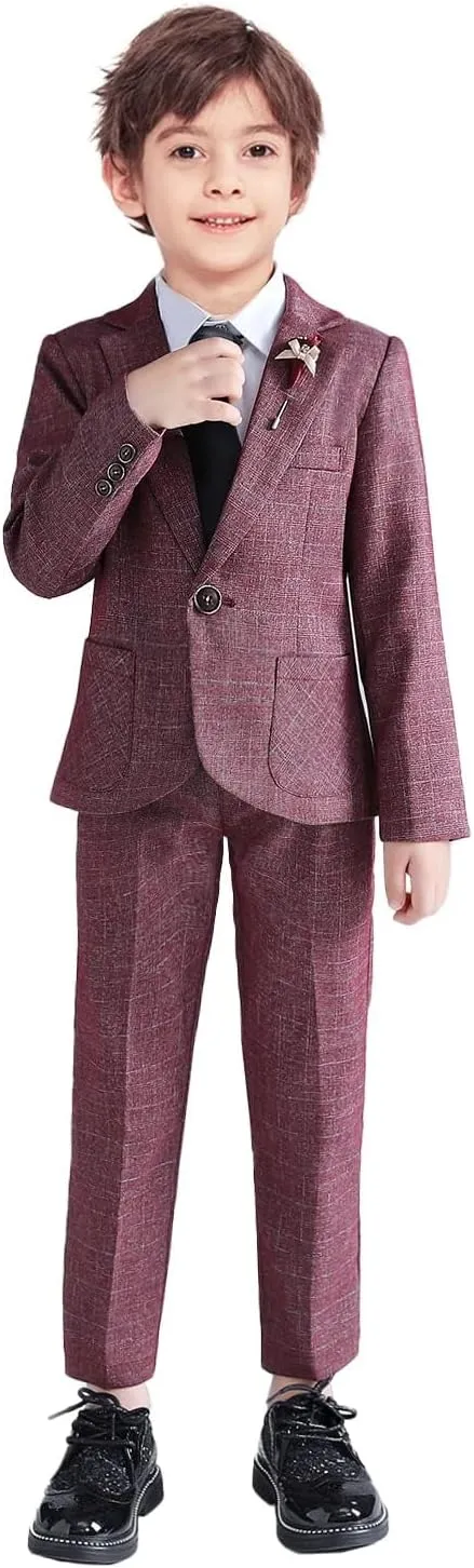 LOLANTA Kids Boys Plaid Suit Fashion Blazer Pants Set 2 Piece Formal Wear Outfit for Wedding