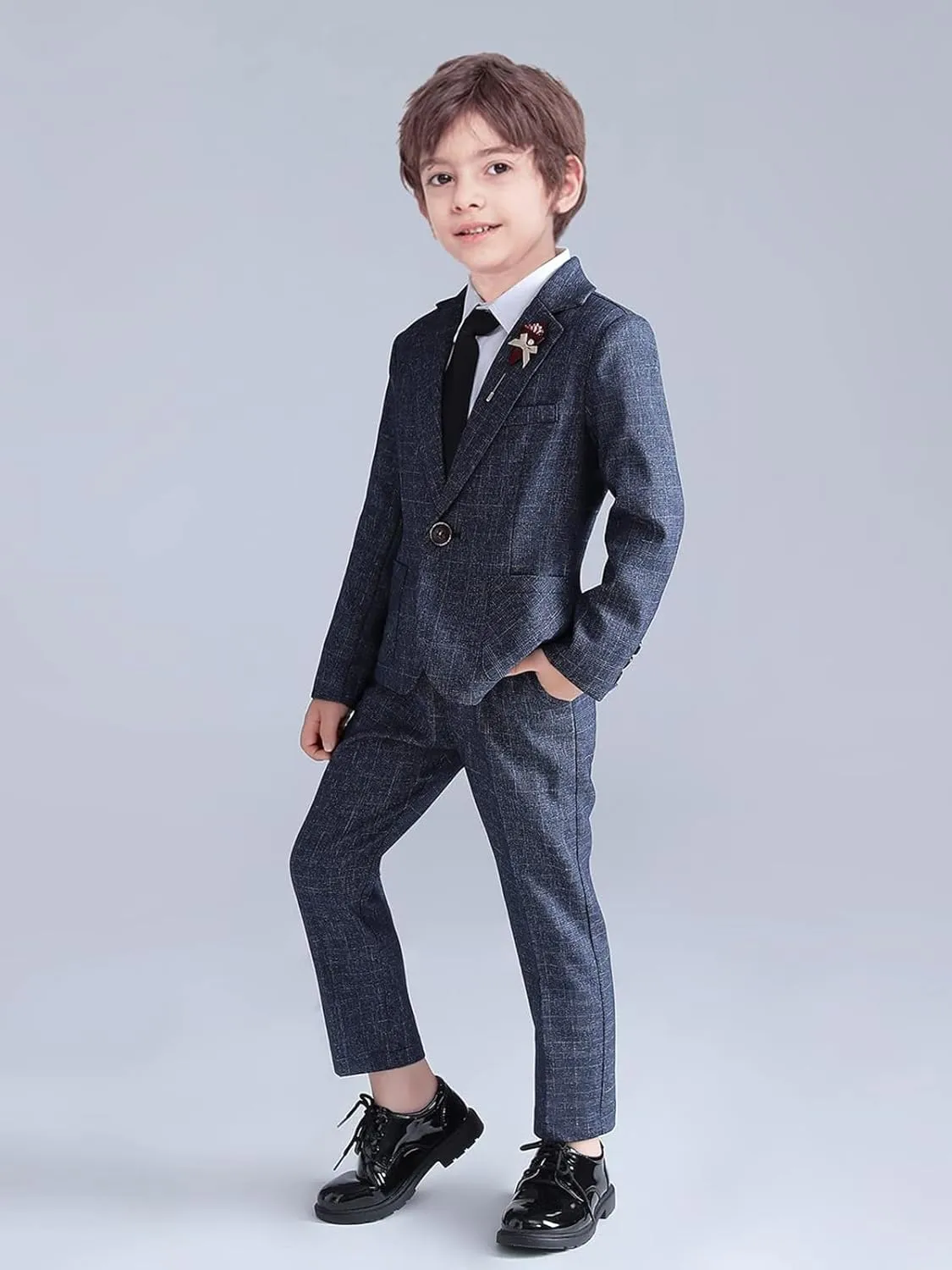 LOLANTA Kids Boys Plaid Suit Fashion Blazer Pants Set 2 Piece Formal Wear Outfit for Wedding