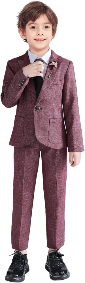 LOLANTA Kids Boys Plaid Suit Fashion Blazer Pants Set 2 Piece Formal Wear Outfit for Wedding