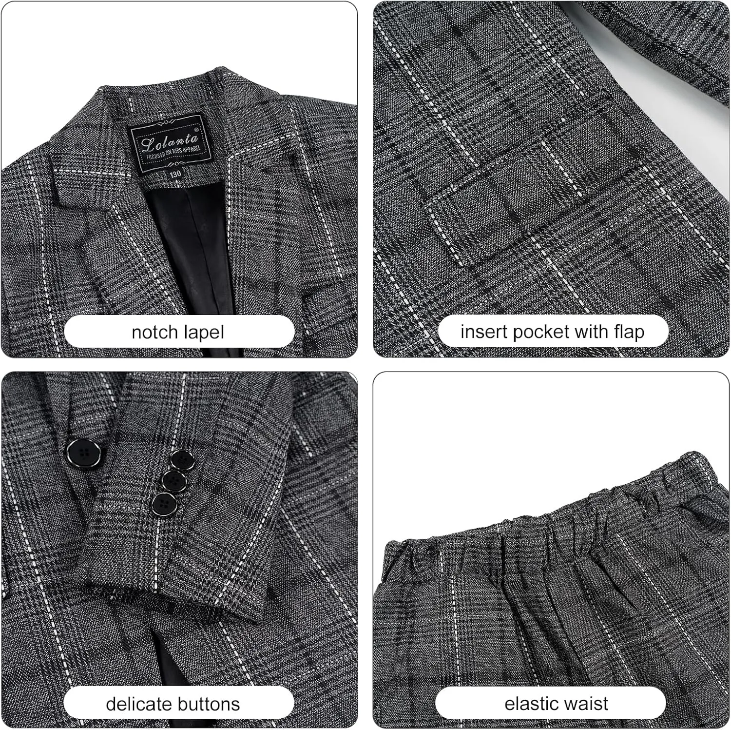 LOLANTA Kids Boys Plaid Suit Fashion Blazer Pants Set 2 Piece Formal Wear Outfit for Wedding