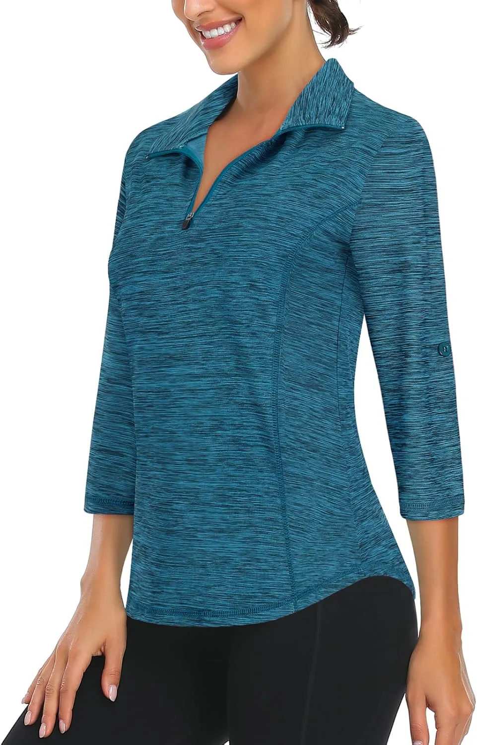LURANEE Womens 3/4 Roll Sleeve 1/4 Zip Pullover Golf Shirts Athletic Hiking Running Workout Tops UPF 50 