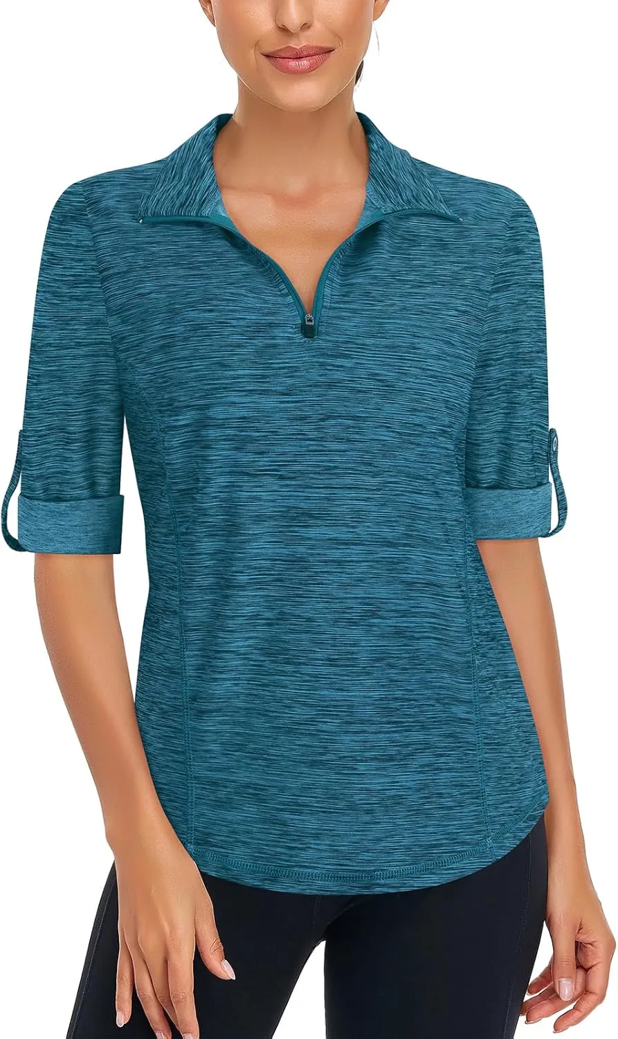 LURANEE Womens 3/4 Roll Sleeve 1/4 Zip Pullover Golf Shirts Athletic Hiking Running Workout Tops UPF 50 