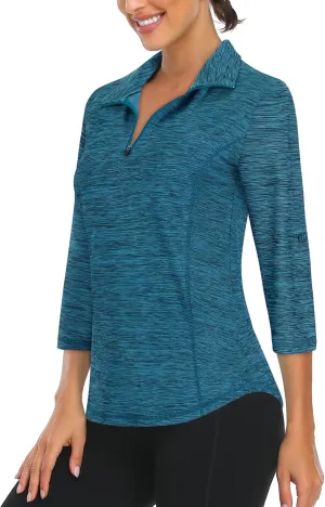 LURANEE Womens 3/4 Roll Sleeve 1/4 Zip Pullover Golf Shirts Athletic Hiking Running Workout Tops UPF 50 