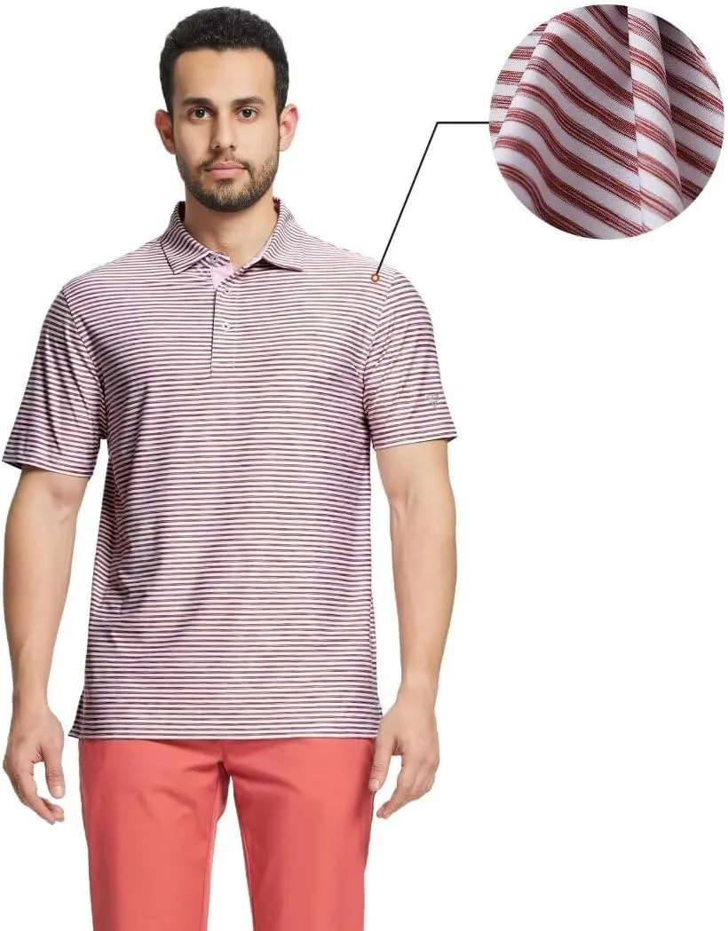 M MAELREG Golf Polo Shirts for Men Short Sleeve Dry Fit Striped Performance Moisture Wicking Collared Casual Mens Golf Shirt