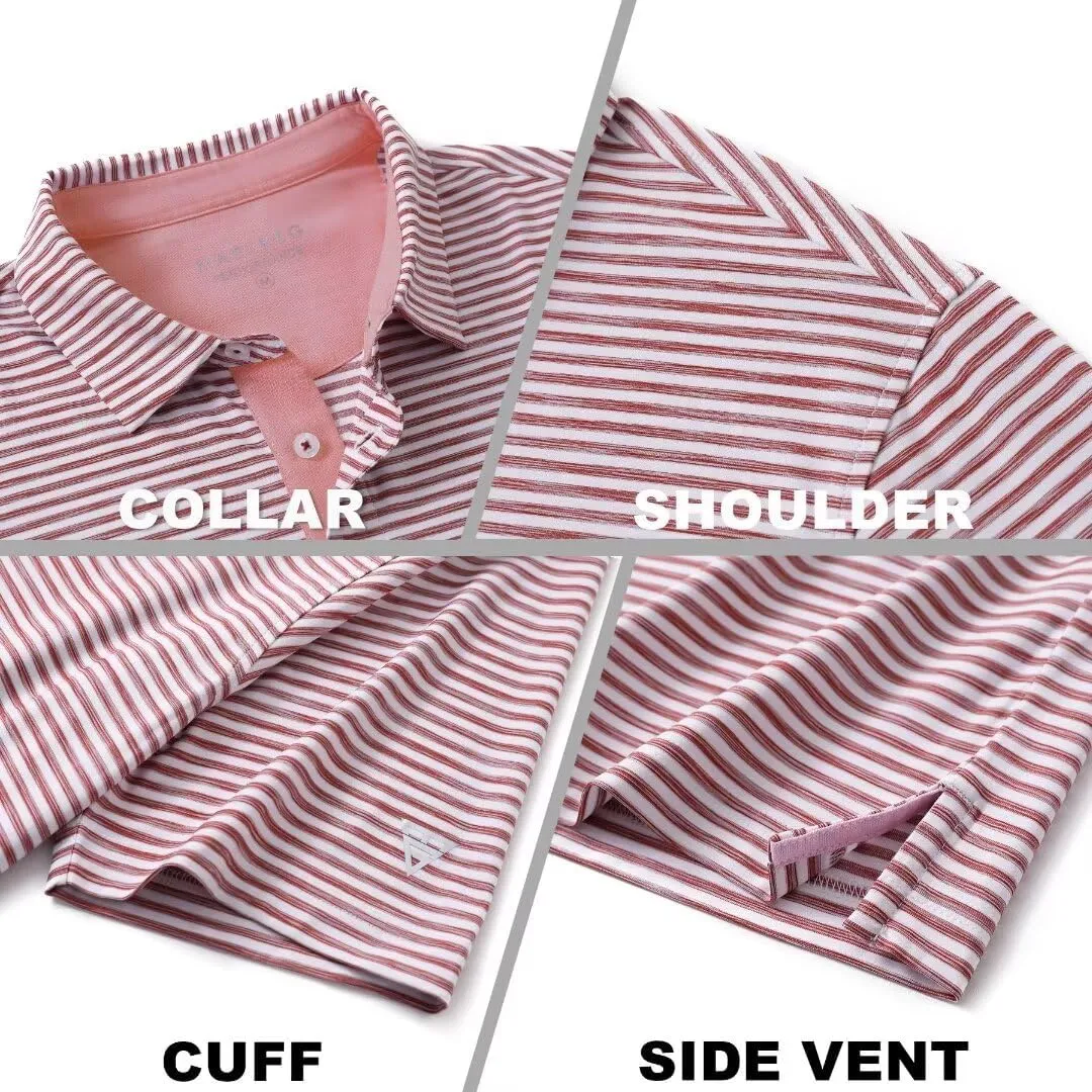 M MAELREG Golf Polo Shirts for Men Short Sleeve Dry Fit Striped Performance Moisture Wicking Collared Casual Mens Golf Shirt