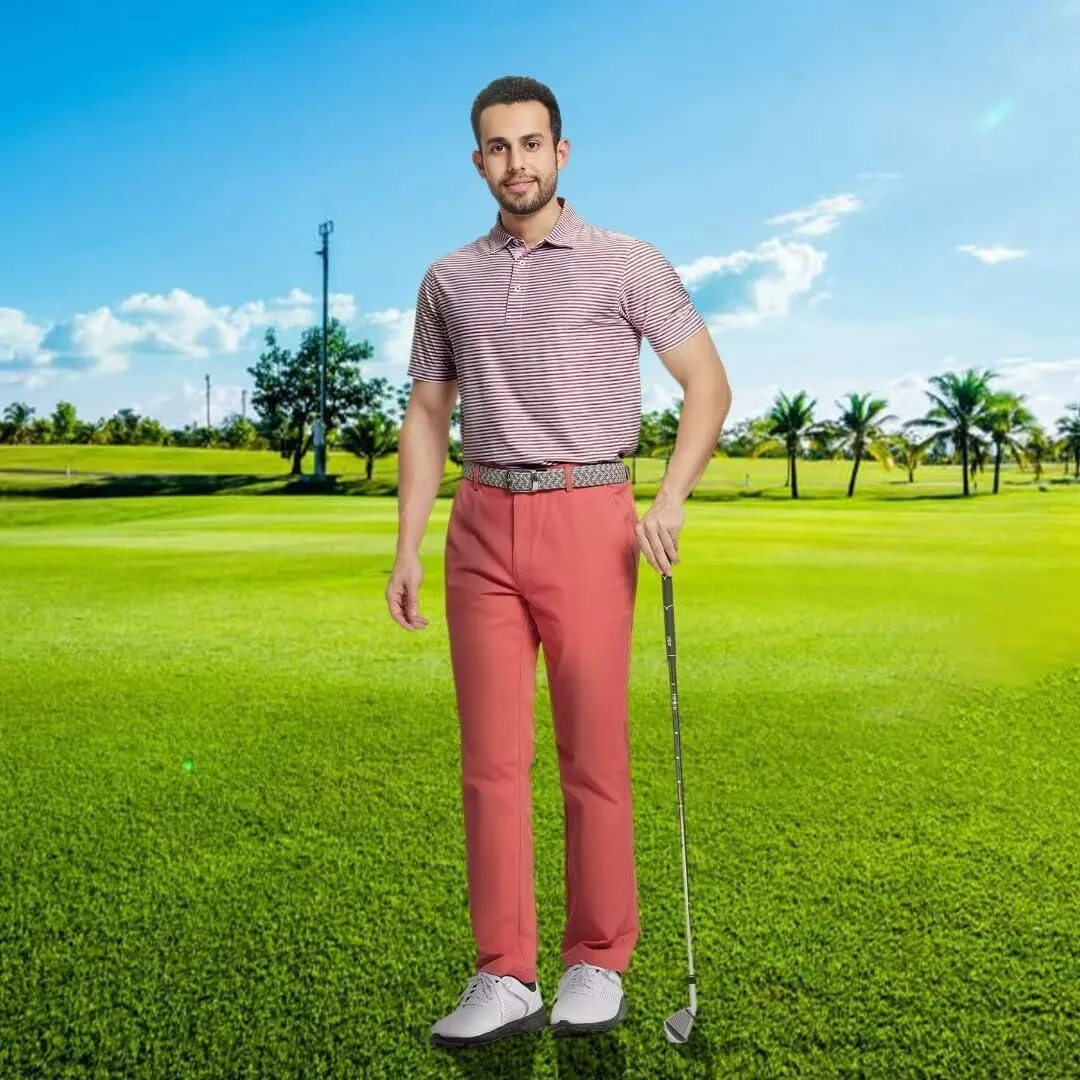 M MAELREG Golf Polo Shirts for Men Short Sleeve Dry Fit Striped Performance Moisture Wicking Collared Casual Mens Golf Shirt