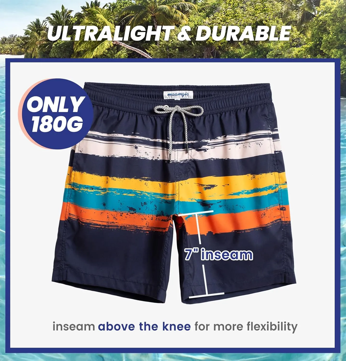 maamgic Mens Swim Trunks Quick Dry Swim Shorts with Mesh Lining Funny Swimwear Bathing Suits 7inch