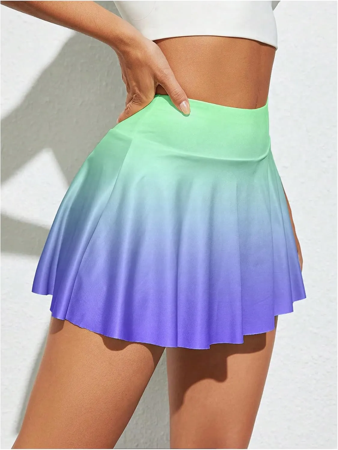 MakeMeChic Women's Ombre Elastic Waist Tennis Skirt Ruffle A Line Summer Sports Skorts
