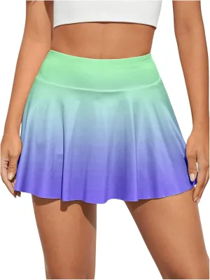 MakeMeChic Women's Ombre Elastic Waist Tennis Skirt Ruffle A Line Summer Sports Skorts