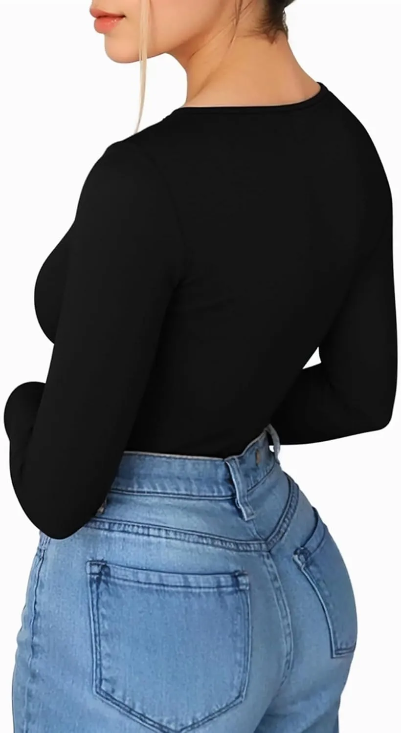 MANGOPOP Womens Scoop Neck Short Sleeve Long Sleeve Slim Fit T Shirt Tunic Tops Tee