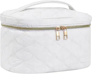 Medium Size Quilted Makeup Bag with Brush Compartment, Coastal Granddaughter Cosmetic Bag, Seashell Portable Travel Toiletry Pouch02White