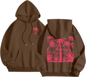 Meet Me at The Ocean Hoodies Sweatshirt for Women 2024 Oversized Y2k Hooded Shirt Trendy Beach Sweatshirs Tops