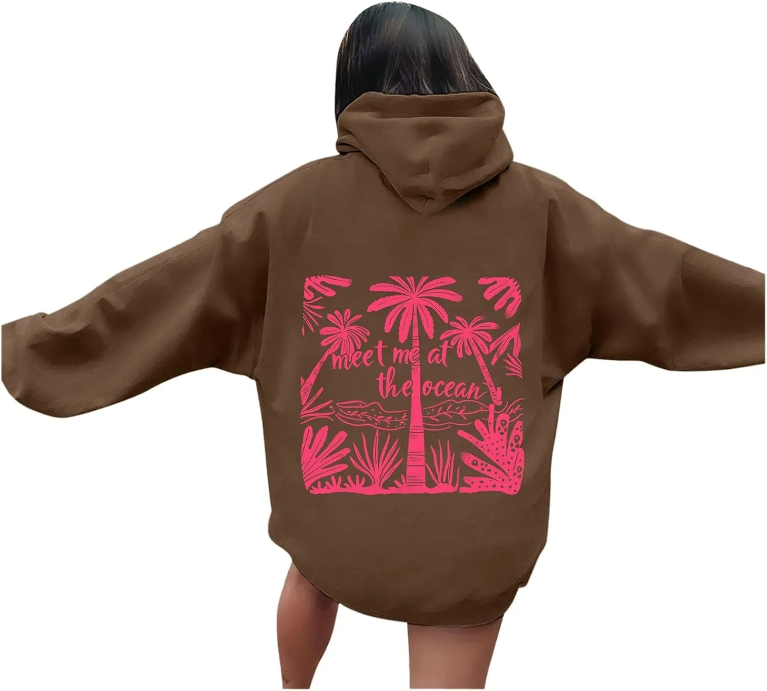Meet Me at The Ocean Hoodies Sweatshirt for Women 2024 Oversized Y2k Hooded Shirt Trendy Beach Sweatshirs Tops