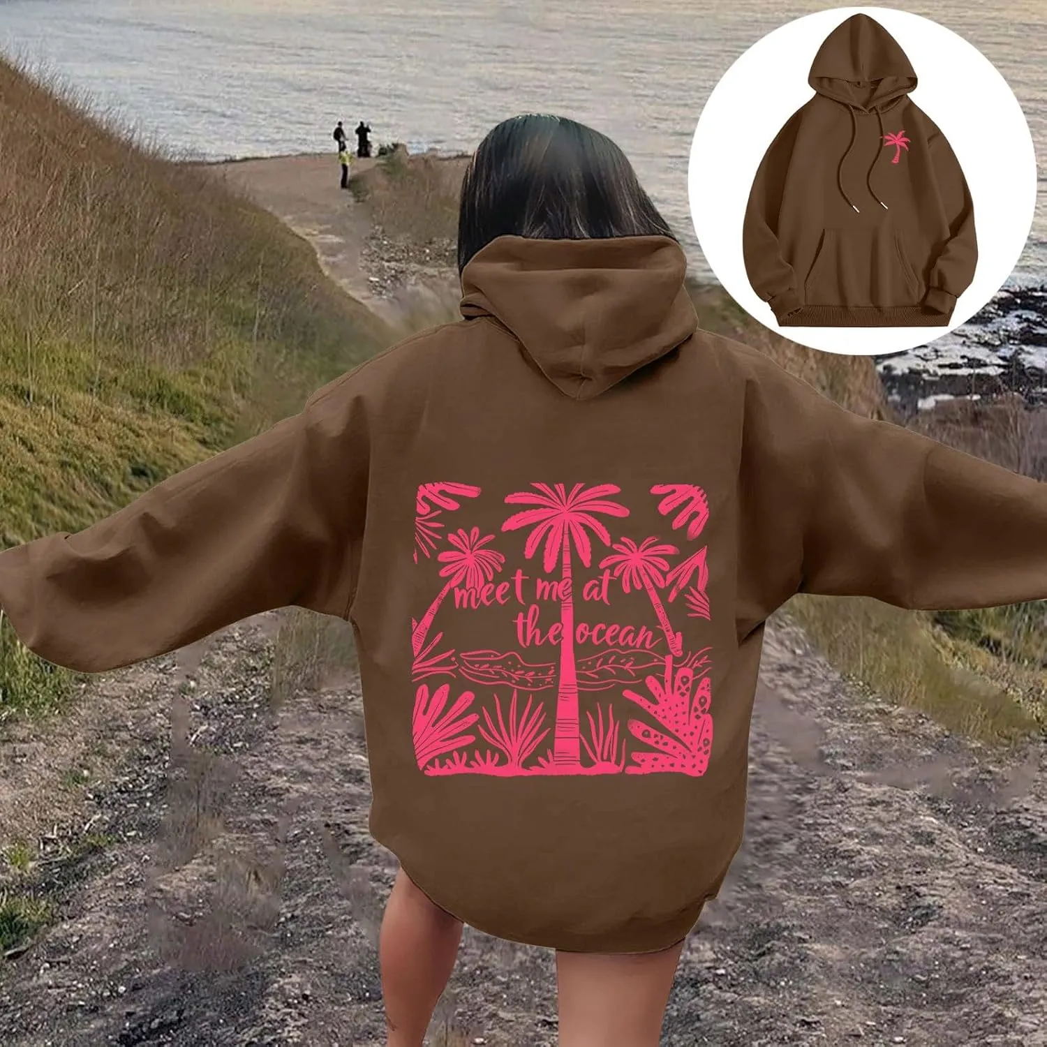 Meet Me at The Ocean Hoodies Sweatshirt for Women 2024 Oversized Y2k Hooded Shirt Trendy Beach Sweatshirs Tops