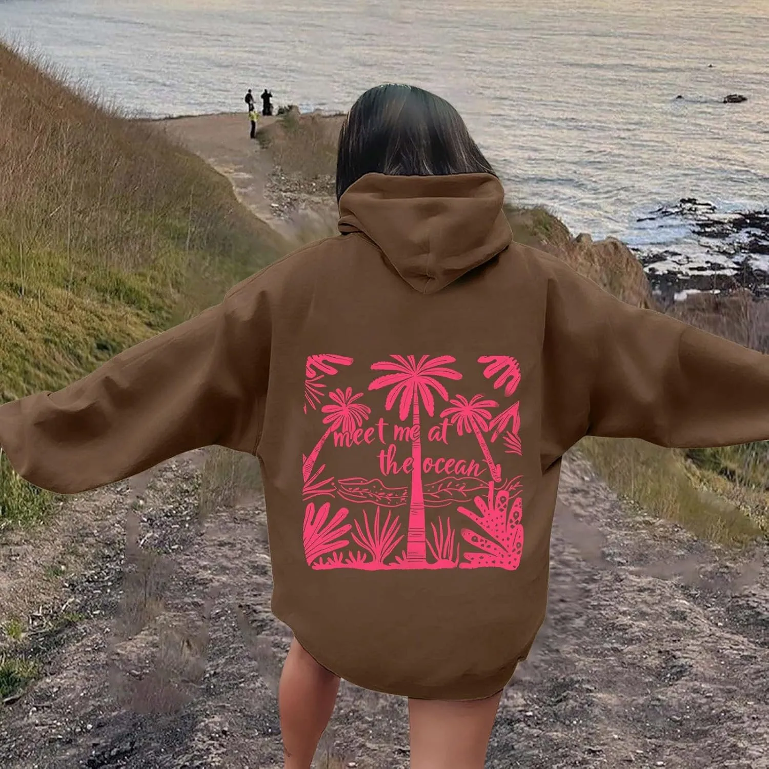 Meet Me at The Ocean Hoodies Sweatshirt for Women 2024 Oversized Y2k Hooded Shirt Trendy Beach Sweatshirs Tops