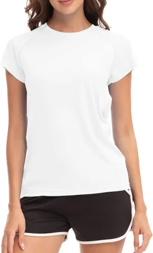 MEETWEE Women Rash Guard Short Sleeve T-Shirts Quick Dry Swim Shirt UPF 50  UV Sun Protection Lightweight Workout Swim Top